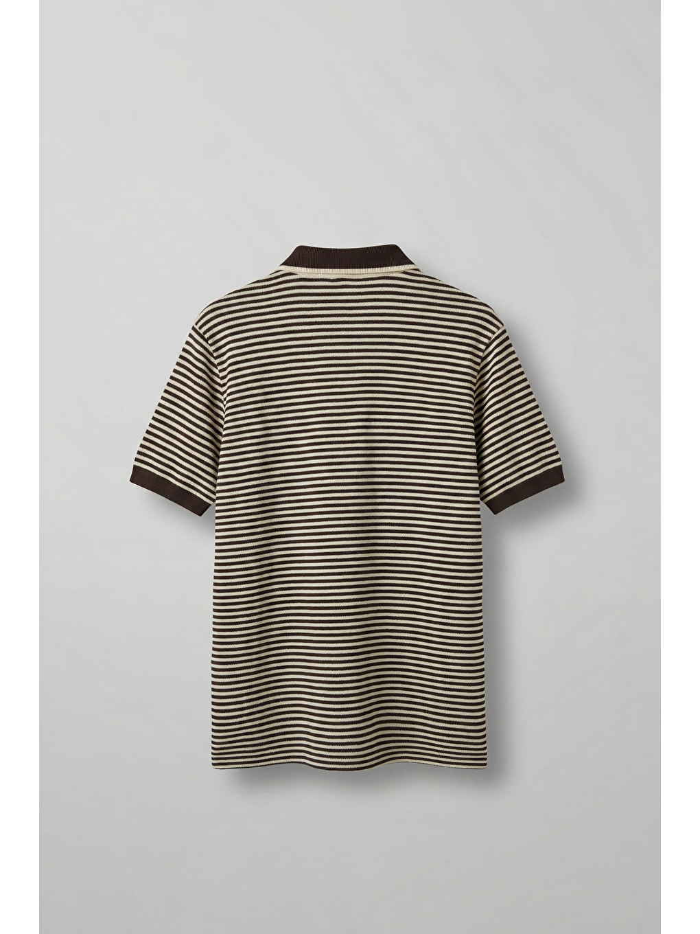 Erkek Regular Fit Çizgili Polo Yaka Örme T-Shirt Kahverengi-1