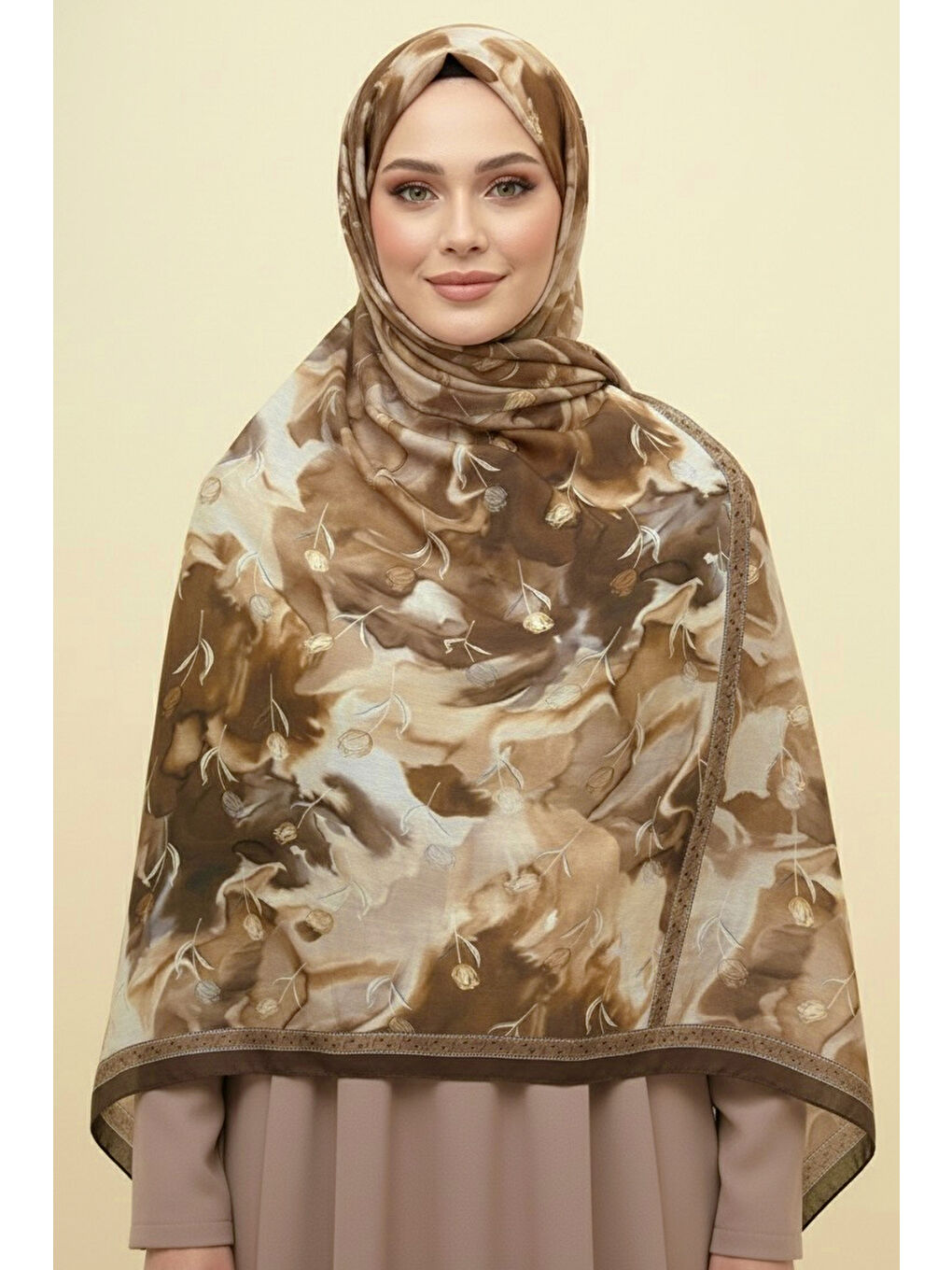 Soft Mist Serisi Pamuk Şal Yağ Yeşili - 27985-YAG-YESILI