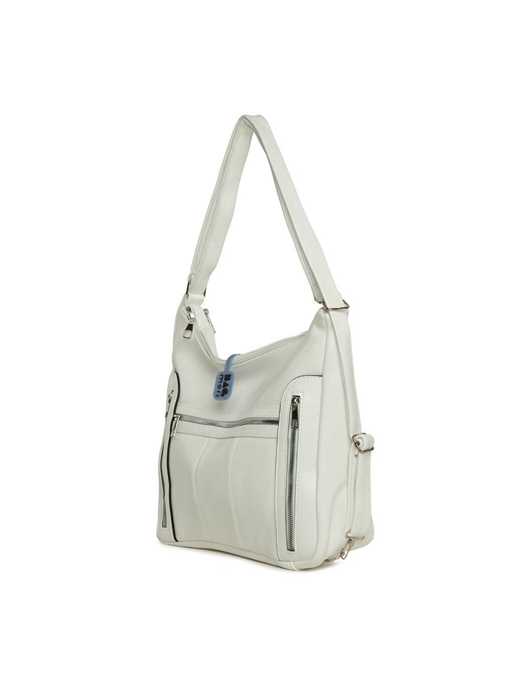 Beyaz Dik Fermuarlı Çok Gözlü Salaş Askılı ve Sırt Çantası-1