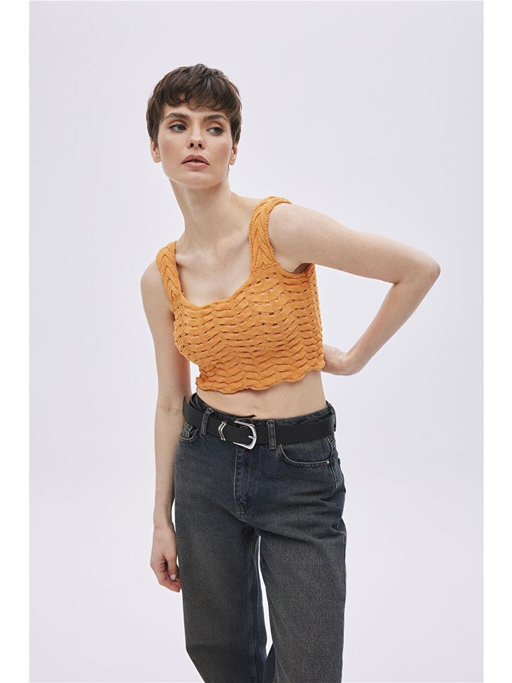 Turuncu Oranj Triko Crop Top-2