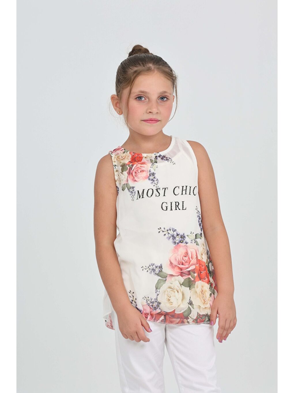 Ekru Kız Çocuk Atlet Most Chic Girl Baskılı-3