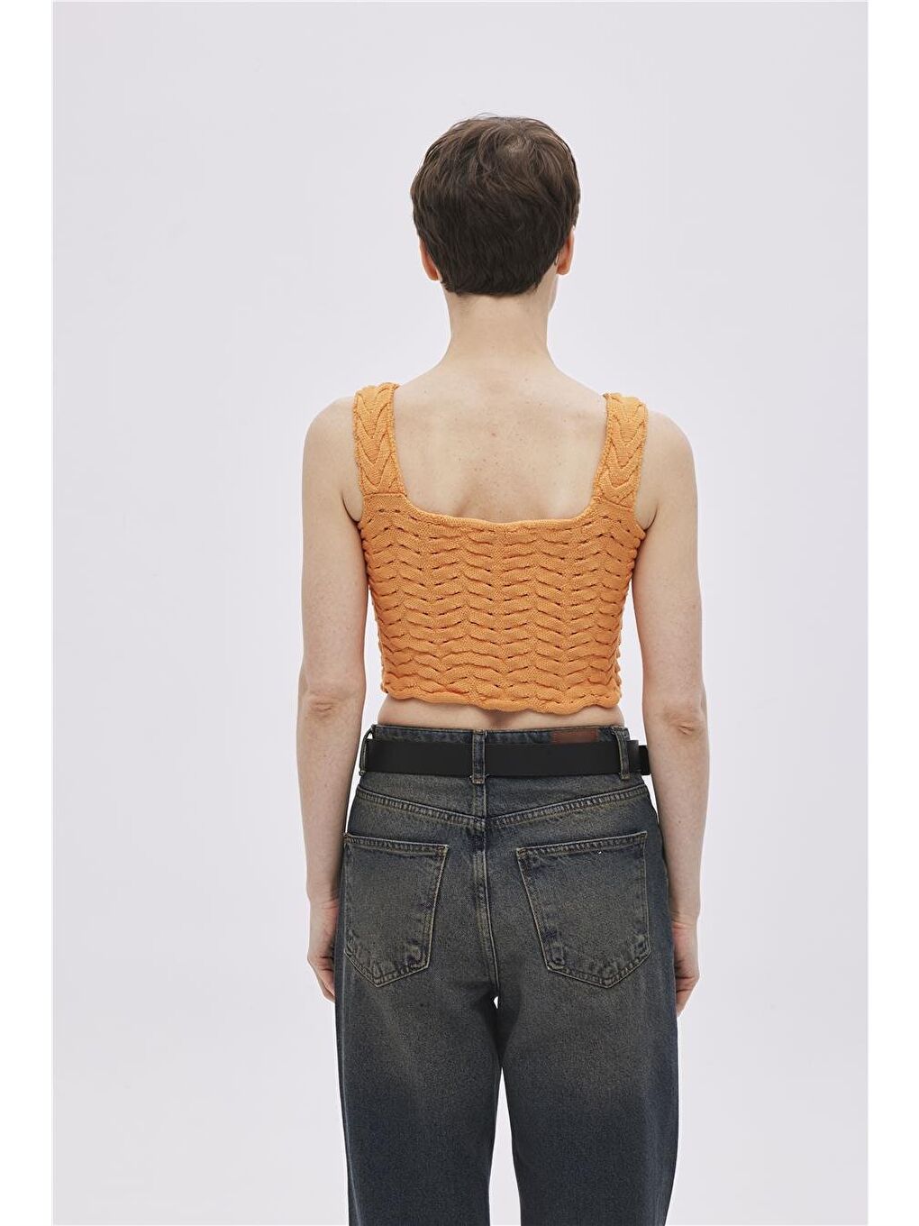 Turuncu Oranj Triko Crop Top-4