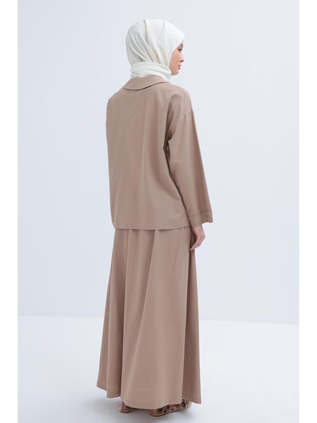 Bej Vizon-Bebe Yakalı Keten Etekli Takım-3