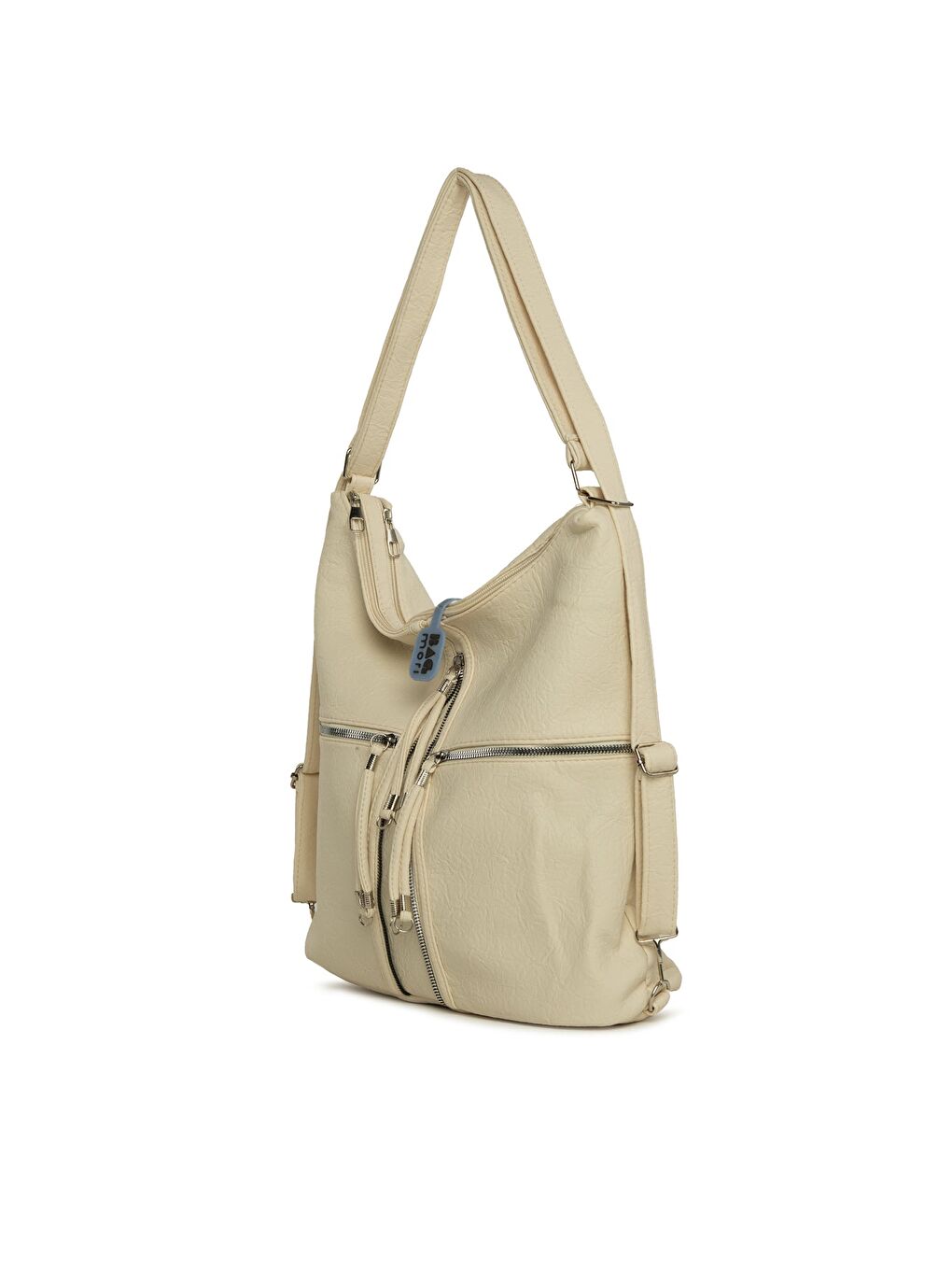 Ekru Yumuşak Dokulu Elcik Detaylı Askılı ve Sırt Salaş Çanta-1