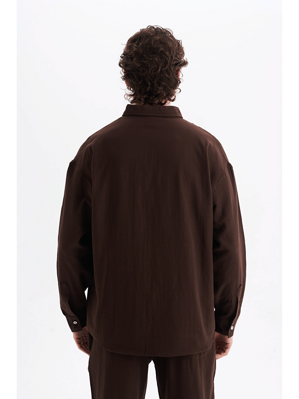 Erkek %100 Pamuklu Keten Görünümlü Pantolon Gömlek Takım Kahverengi-4