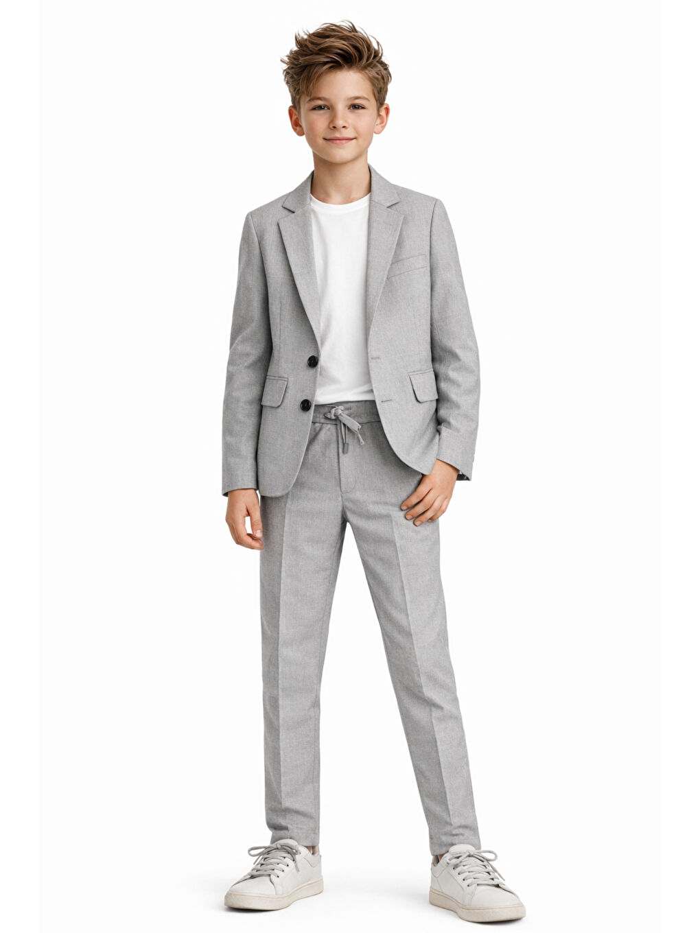 Gri Erkek Çocuk Modern Casual Slim Fit Takım Elbise Ak2850