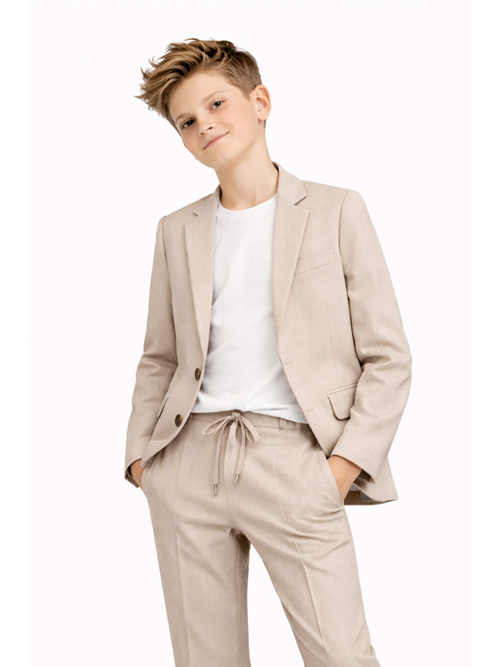 Bej Erkek Çocuk Modern Casual Slim Fit Takım Elbise Ak2850-3