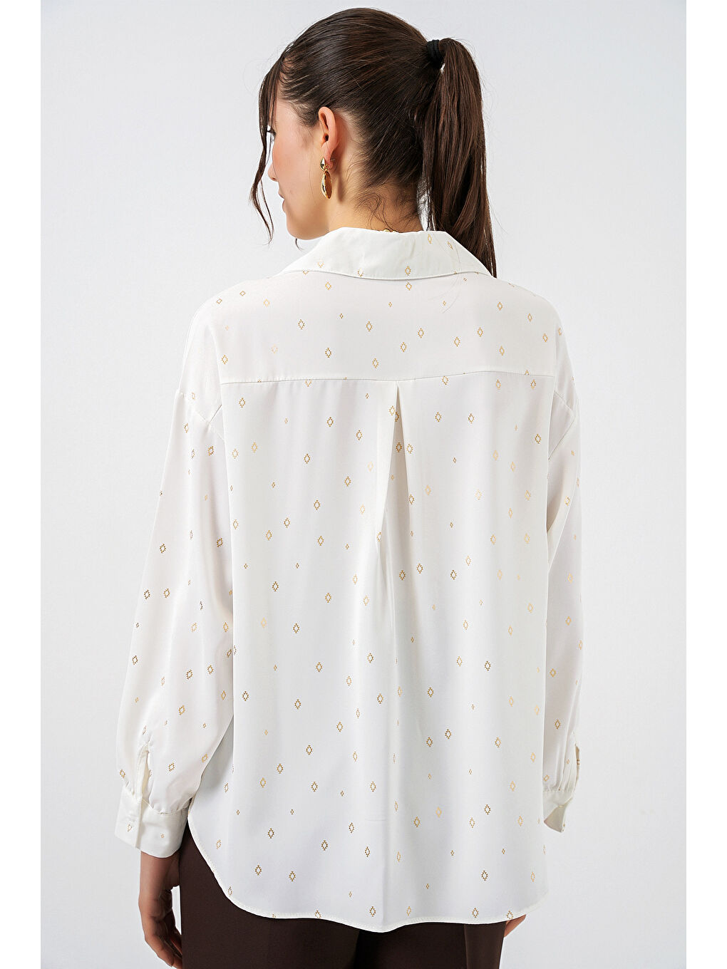 Kadın Desenli Oversize Gömlek 20361 - Altın Sarısı-4