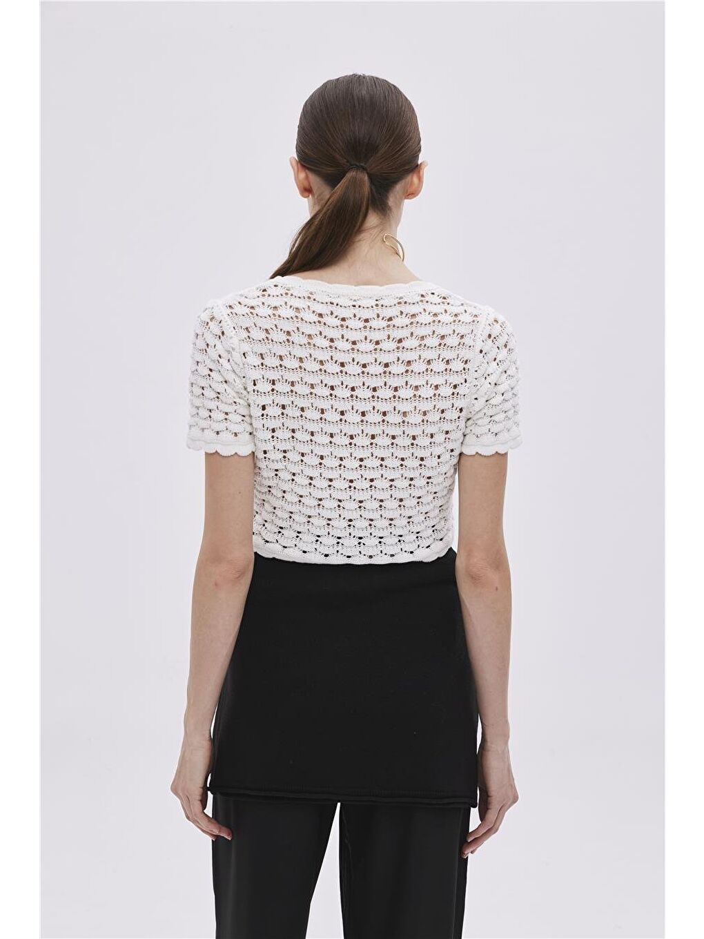 Ekru Çıtçıtlı Triko Crop Top-4