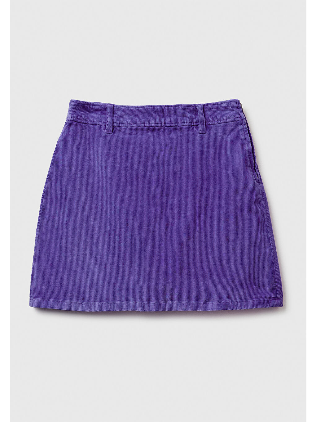 Kadın Mor Pamuk Karışımlı Yandan Fermuarlı Kadife Mini Etek-1
