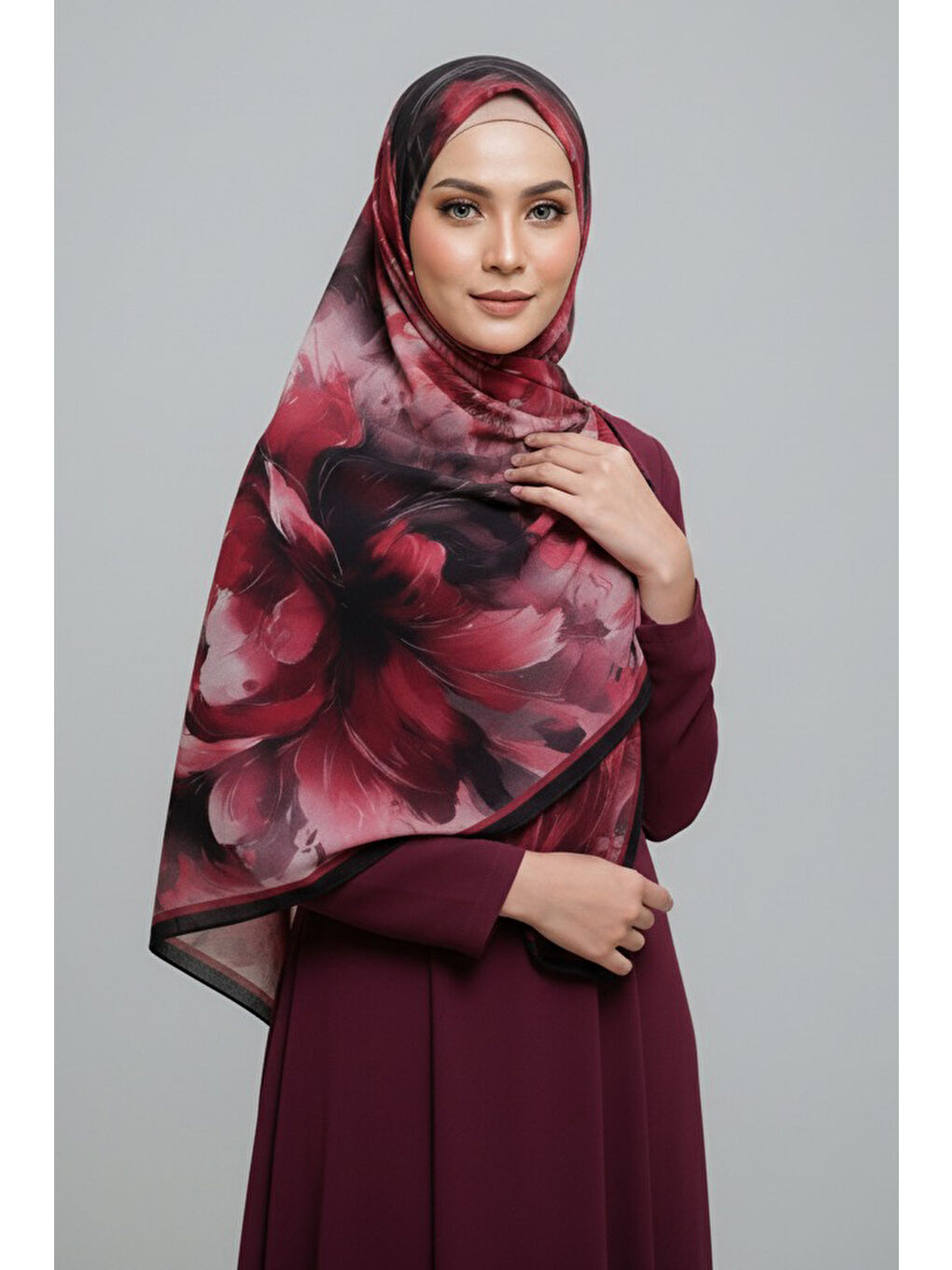 Mystic Flora Serisi Pamuk Şal Bordo - 27988-BORDO