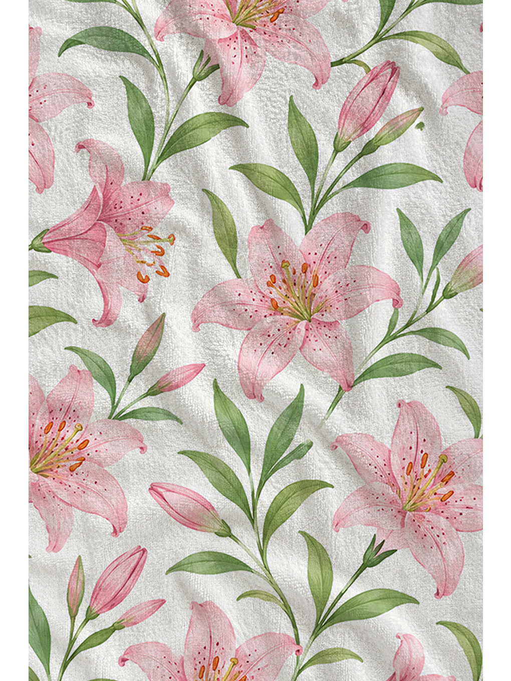 Romantik Pembe Lilyum Çiçekli Botanik Desenli 70x150 Plaj Havlusu - Dijital Baskılı Banyo Havlusu-2