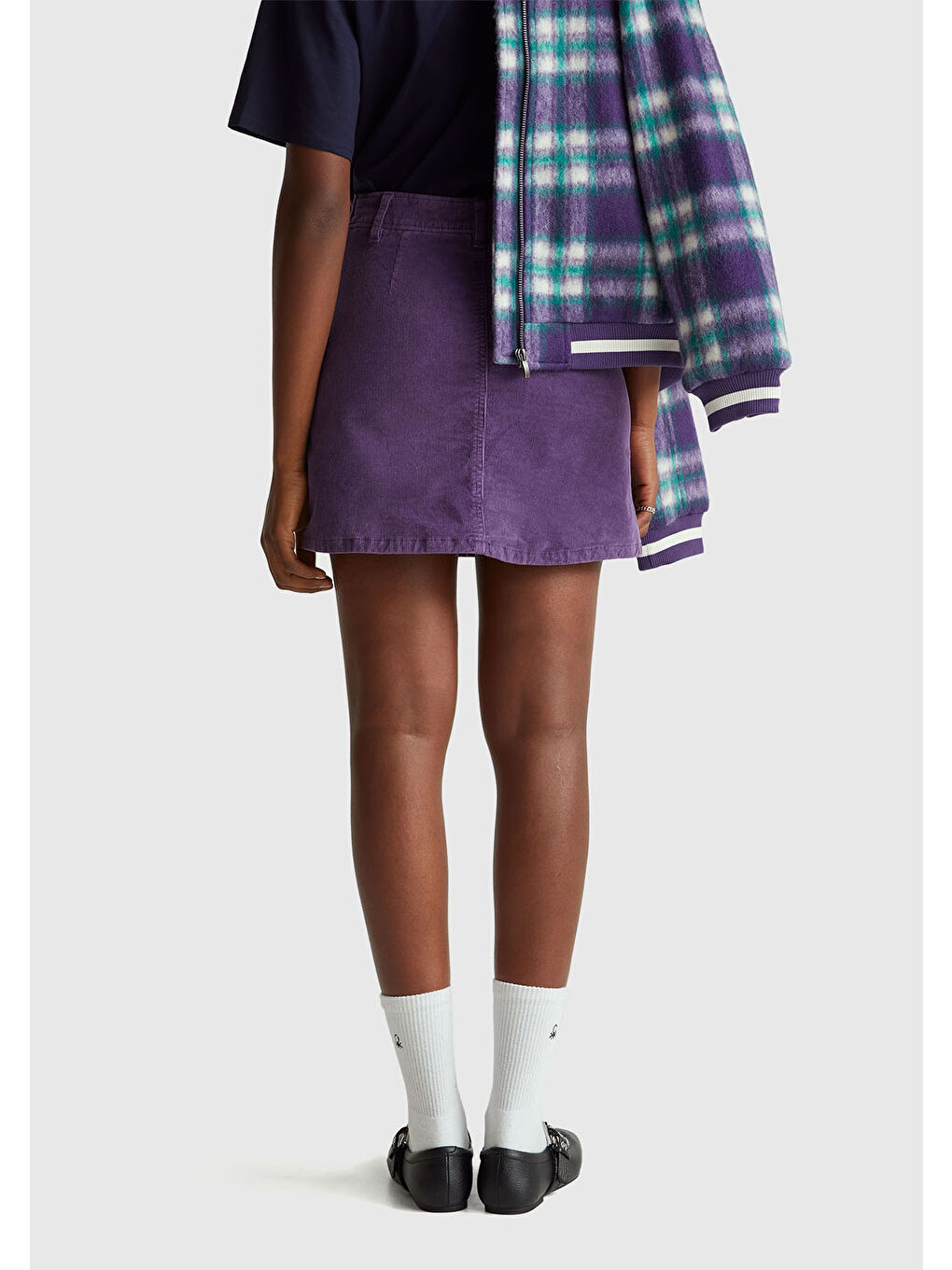 Kadın Mor Pamuk Karışımlı Yandan Fermuarlı Kadife Mini Etek-2