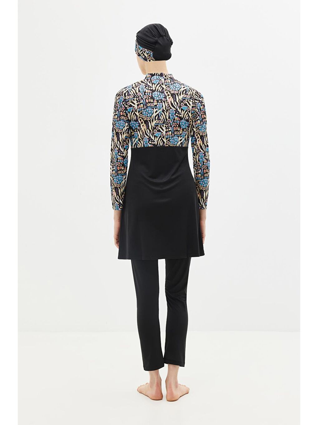 Desenli Fermuarlı 4'Lü Tesettür Mayo 1310 Siyah-4