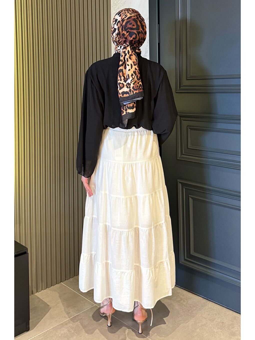 Ekru Kadın Bel Lastikli Katlı Ve Pileli Tesettür Etek-6