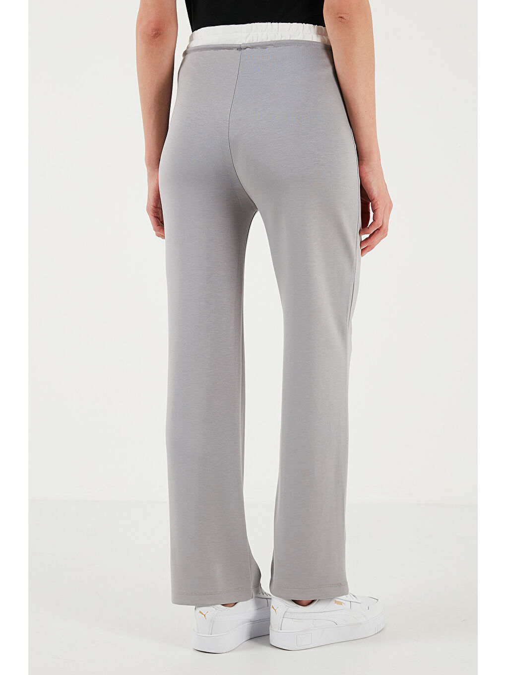 Gri Streç Slim Fit Yüksek Bel Geniş Paça Çimalı Kadın Eşofman Altı 5866078-6