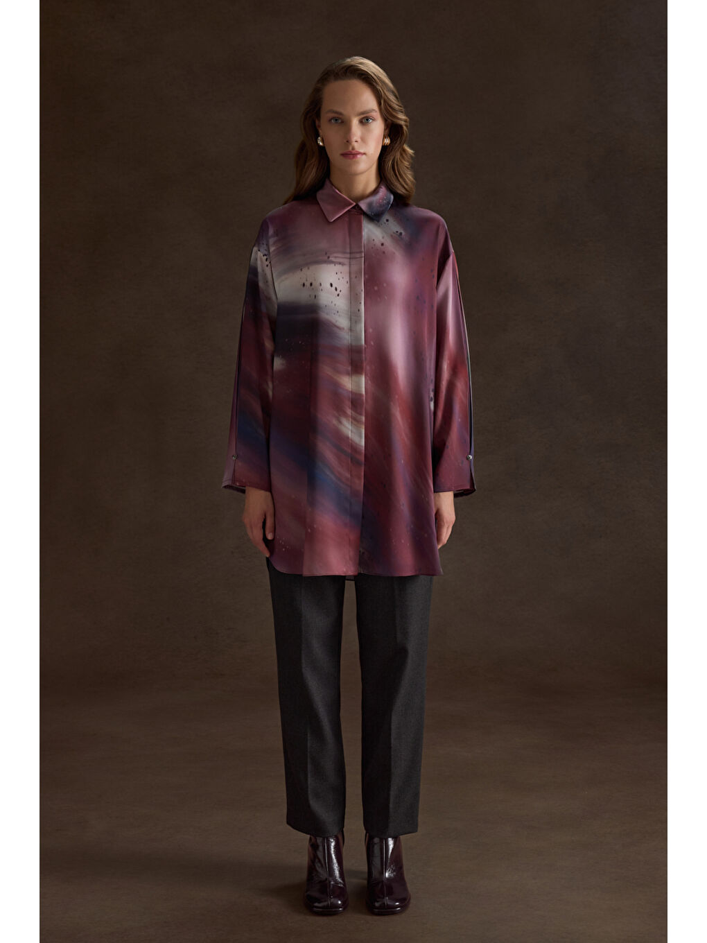 Bordo Desenli Klasik Tunik