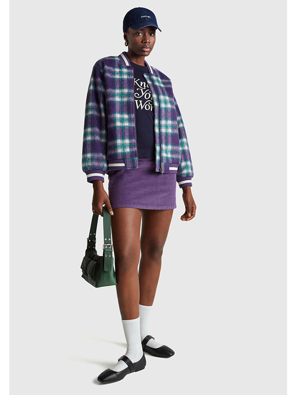 Kadın Mor Pamuk Karışımlı Yandan Fermuarlı Kadife Mini Etek-4