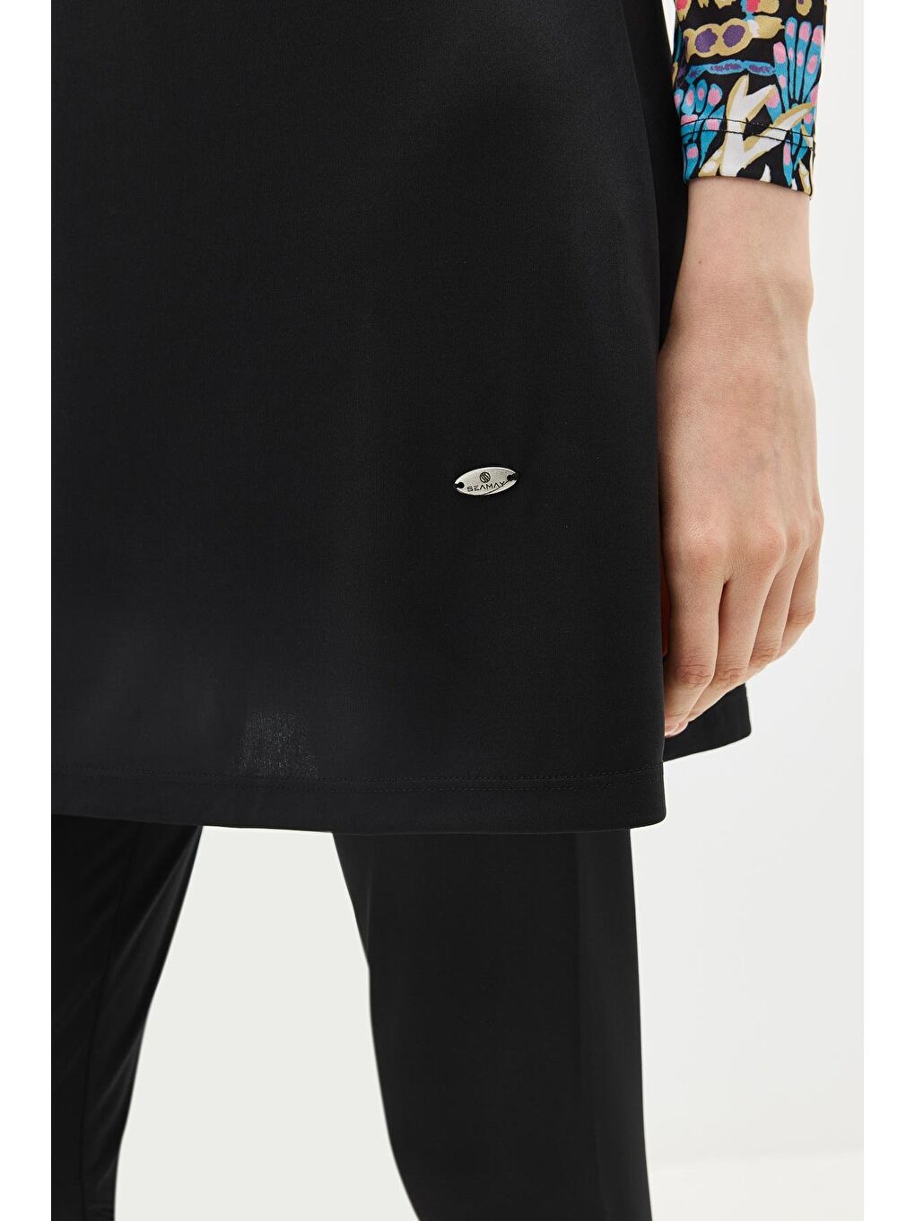 Desenli Fermuarlı 4'Lü Tesettür Mayo 1310 Siyah-8