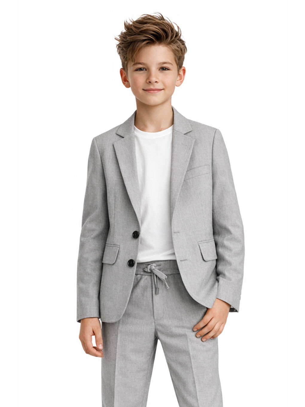 Gri Erkek Çocuk Modern Casual Slim Fit Takım Elbise Ak2850-1