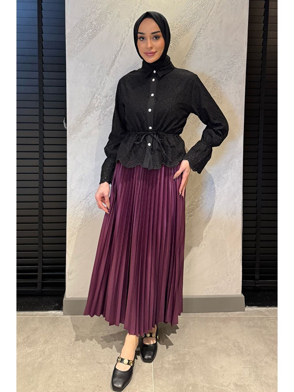 Mürdüm Kadın Piliseli Tesettür Etek