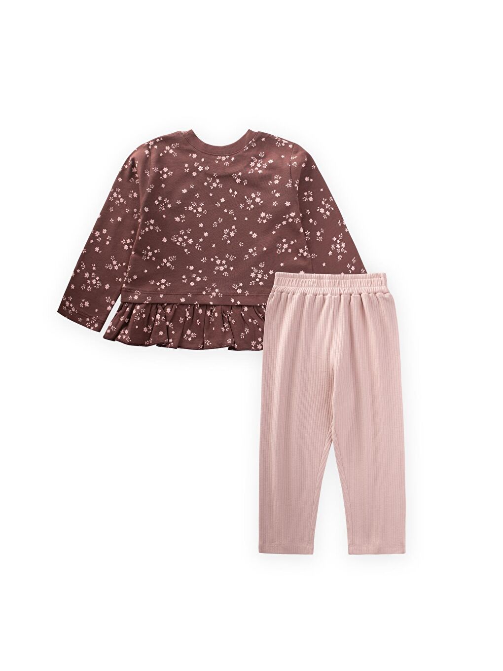 Desenli Uzun Kollu T-Shırt Takım 1-8 Yaş Mürdüm-1