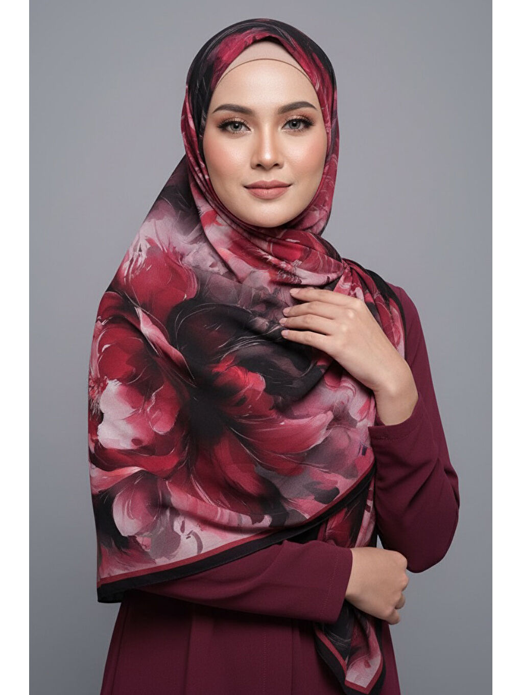 Mystic Flora Serisi Pamuk Şal Bordo - 27988-BORDO-1