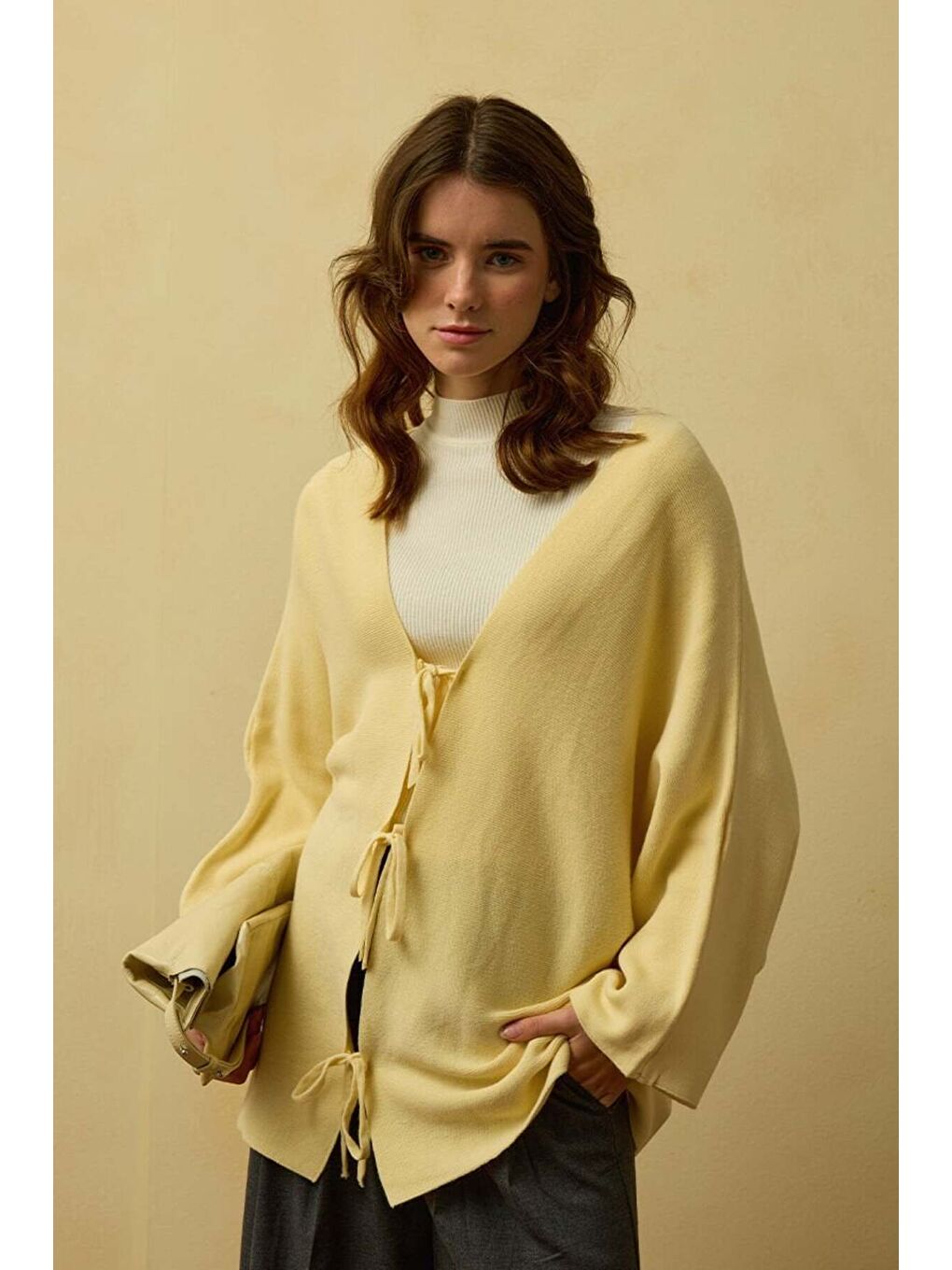 Tereyağ Sarısı 3 Fiyonklu Triko Ceket-1