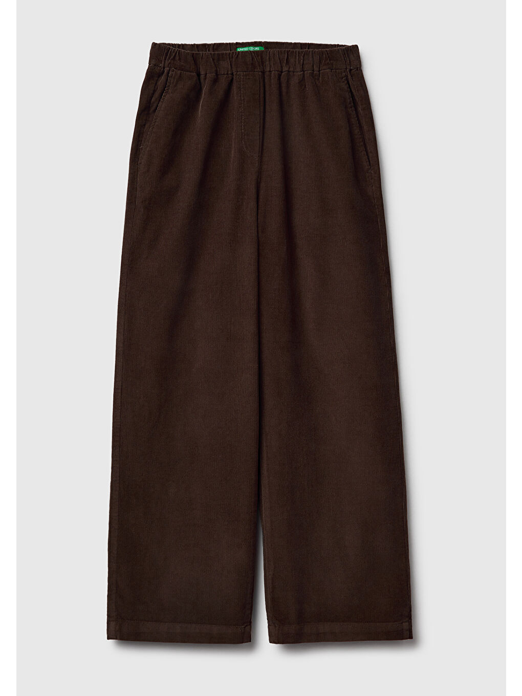 Kadın Koyu Kahverengi %100 Pamuk Beli Lastikli Wide Leg Kadife Pantolon-1