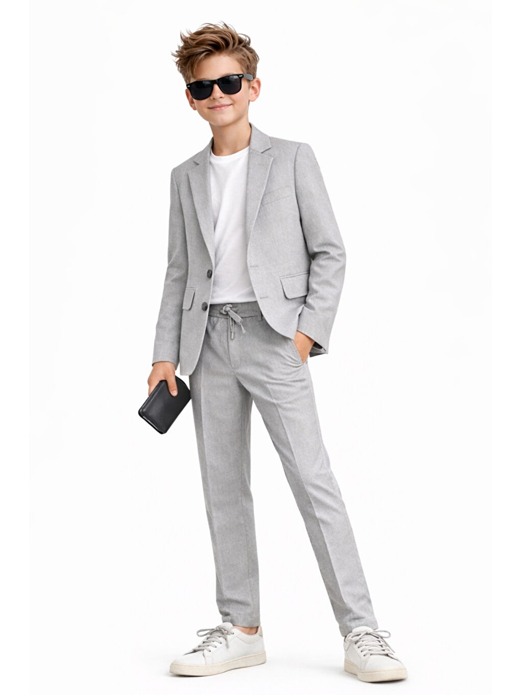 Gri Erkek Çocuk Modern Casual Slim Fit Takım Elbise Ak2850-2