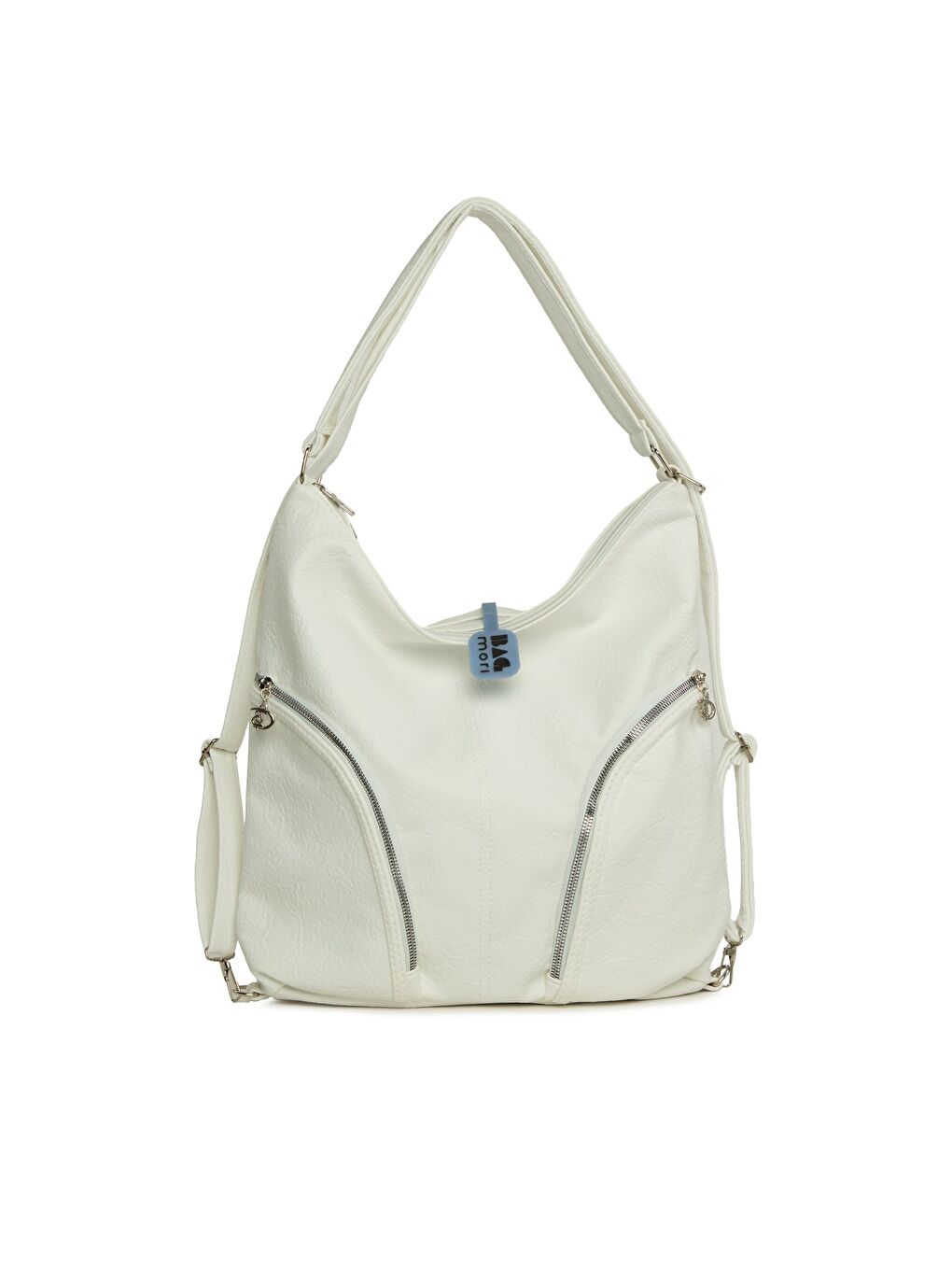 Beyaz Yumuşak Dokulu Çift Yan Fermuarlı Askılı ve Sırt Salaş Çanta