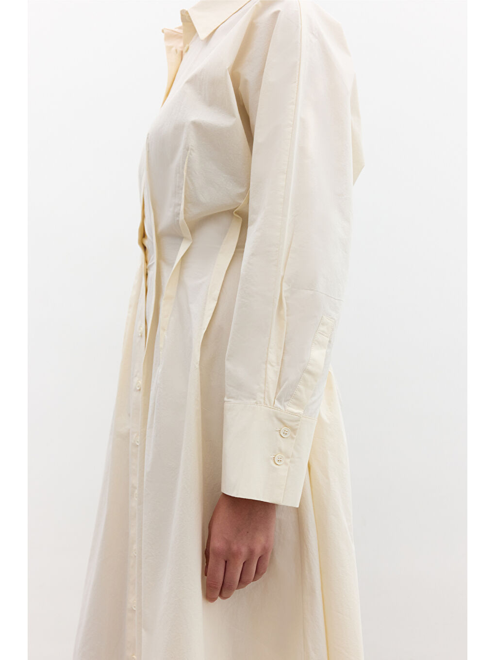 Sarı Nervür Detaylı Gömlek Elbise Tereyağ-5