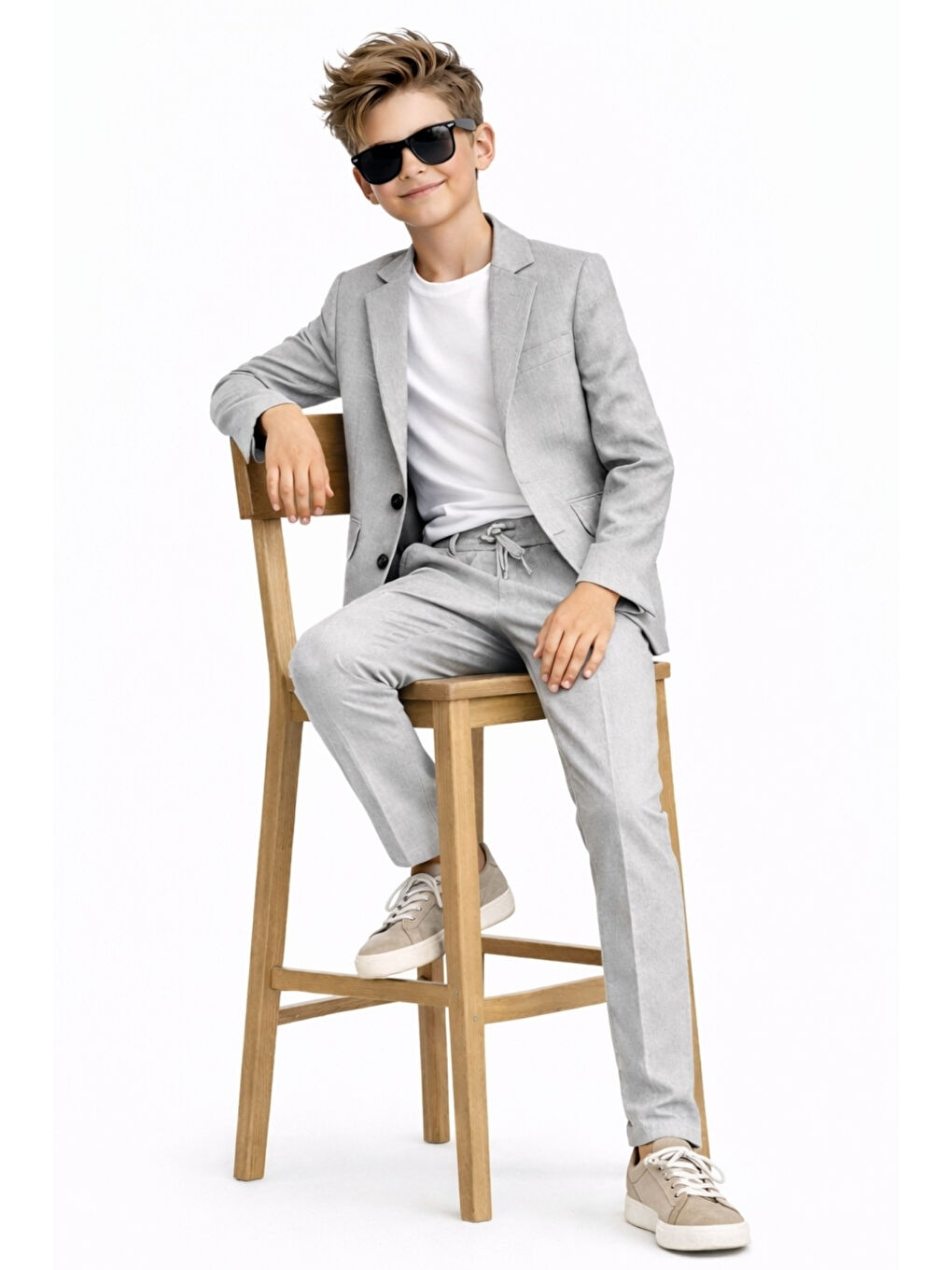 Gri Erkek Çocuk Modern Casual Slim Fit Takım Elbise Ak2850-3