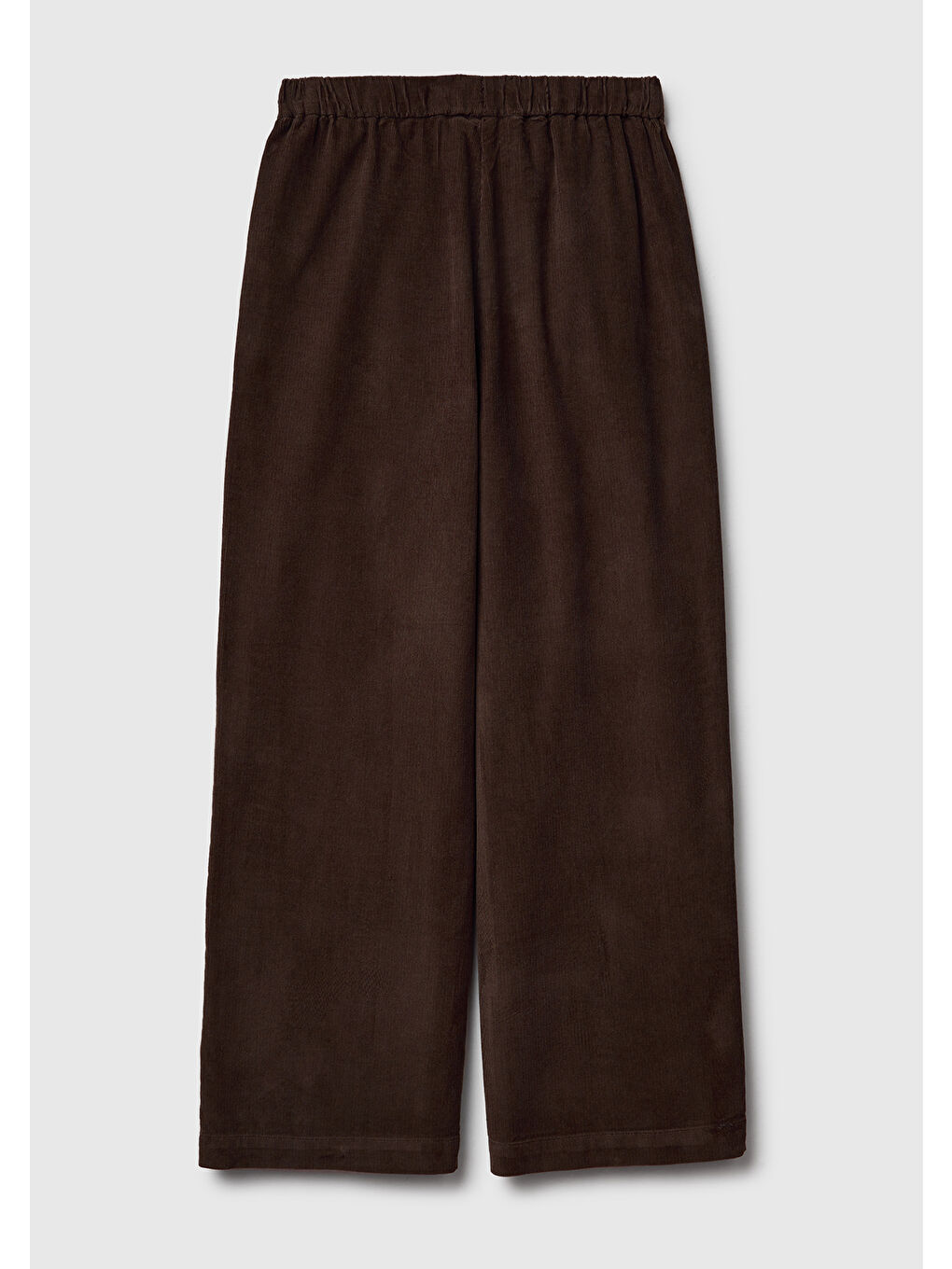 Kadın Koyu Kahverengi %100 Pamuk Beli Lastikli Wide Leg Kadife Pantolon-3