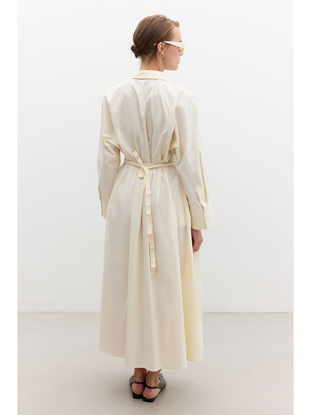 Sarı Nervür Detaylı Gömlek Elbise Tereyağ-7