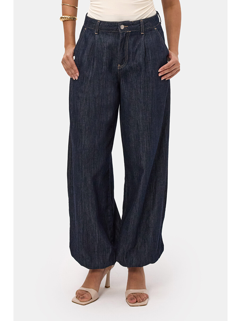 Kadın İndigo Selvedge 7s6-50 Balon Jogger Fit Denim Jean