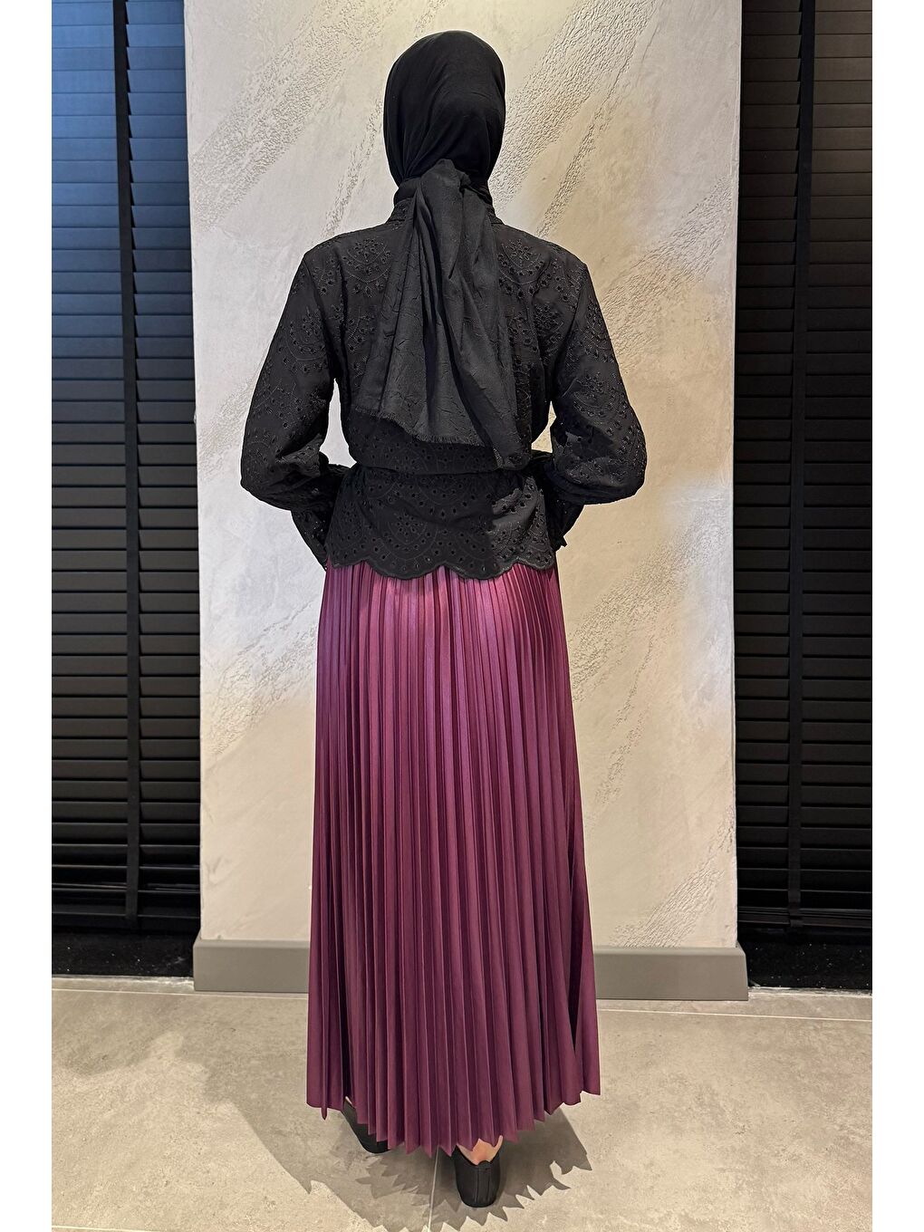 Mürdüm Kadın Piliseli Tesettür Etek-7