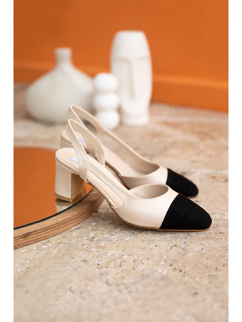 Paris Kadın   Deri Topuklu Ayakkabı Bej-1