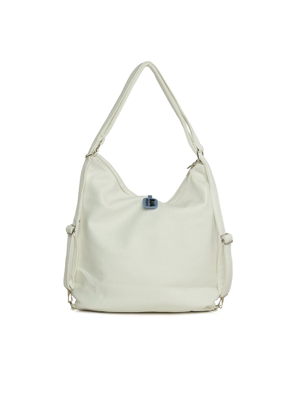 Beyaz Yumuşak Dokulu Çift Yan Fermuarlı Askılı ve Sırt Salaş Çanta-2