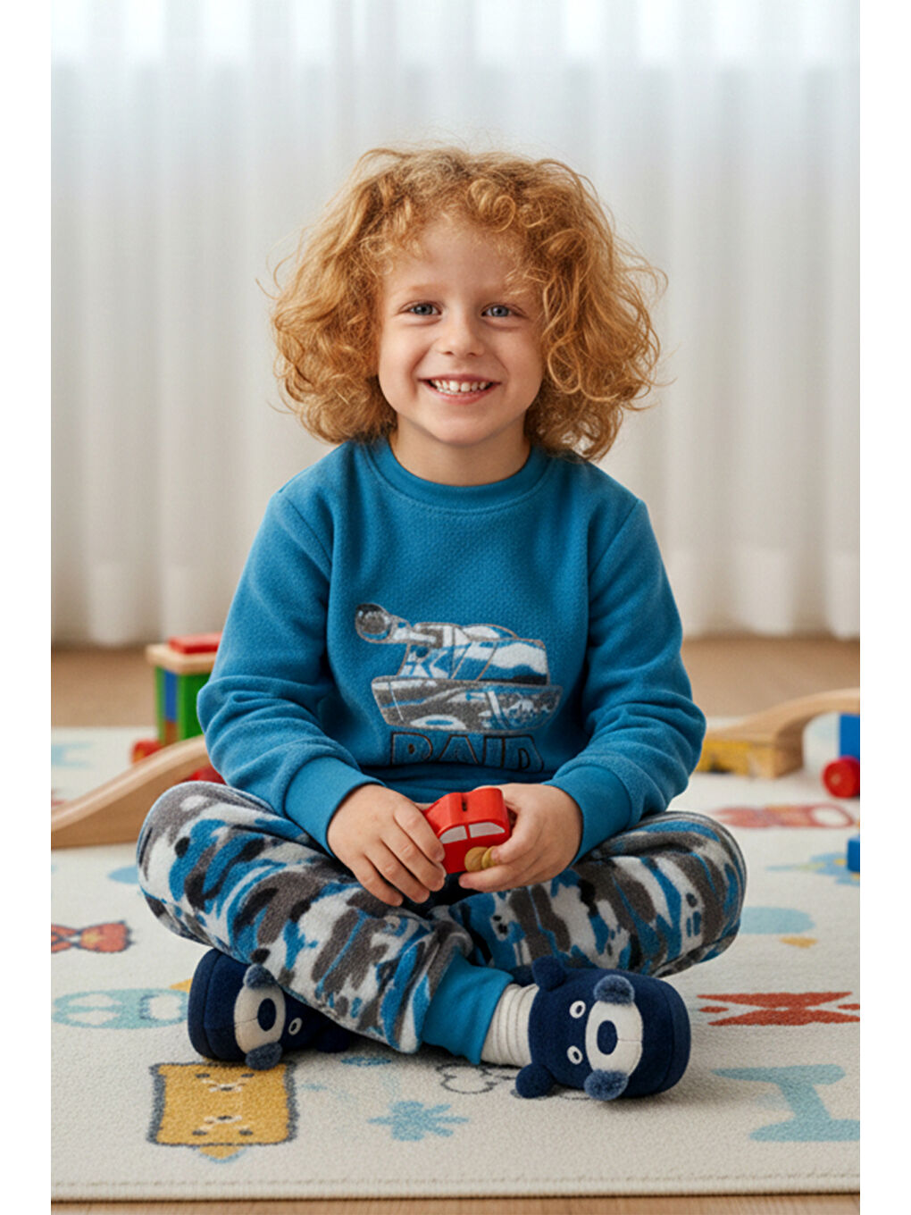 Erkek Çocuk Kadife Polar Desenli Pijama Takımı 1669 Petrol01-3