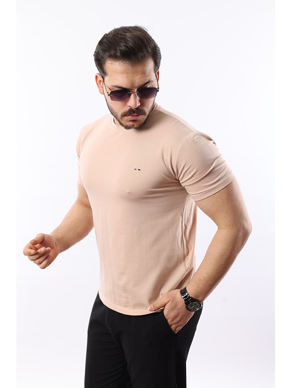 Pembe Erkek Slim Fit T-Shirt-2