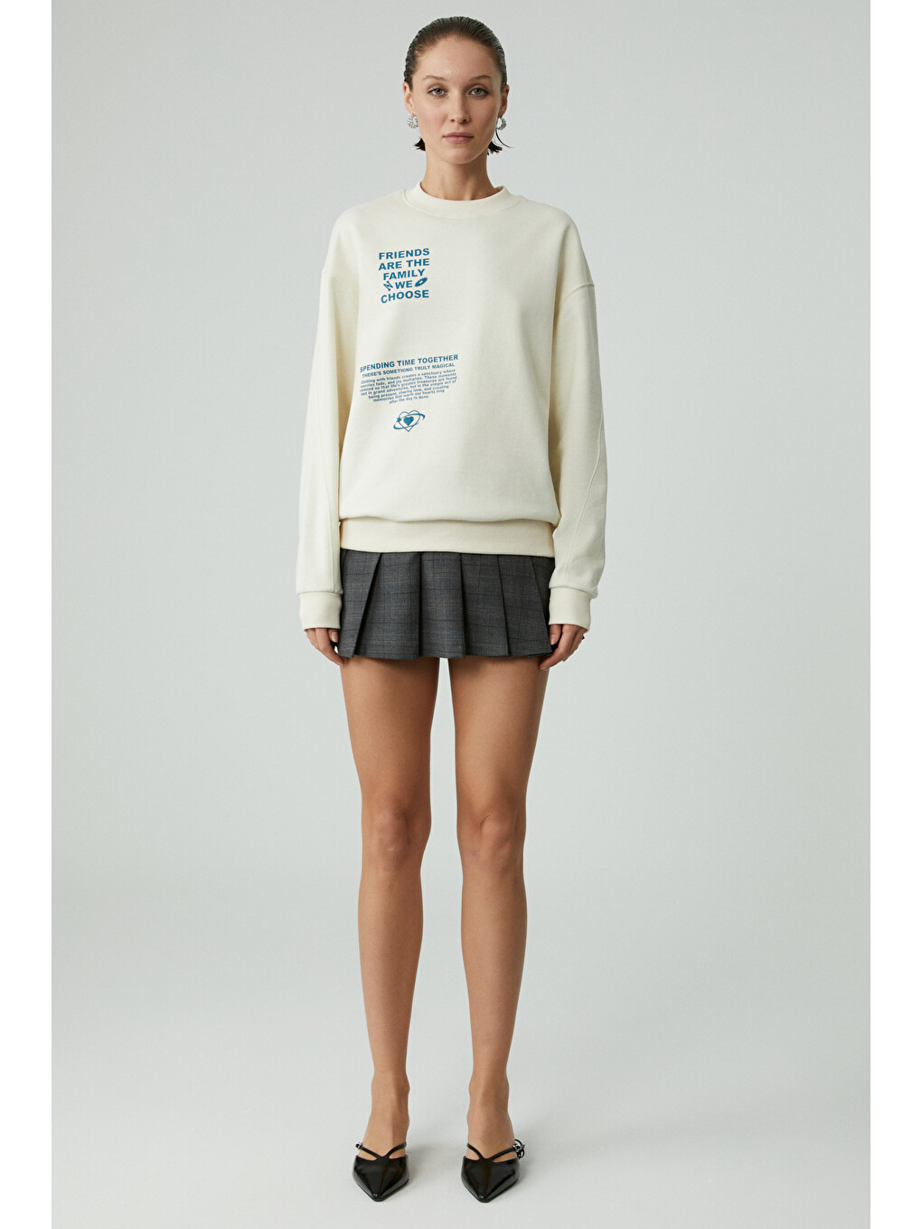Modelıta Kadın Regular Baskılı Yuvarlak Yaka Ekru Sweatshirt Ekru Sweatshirt-1