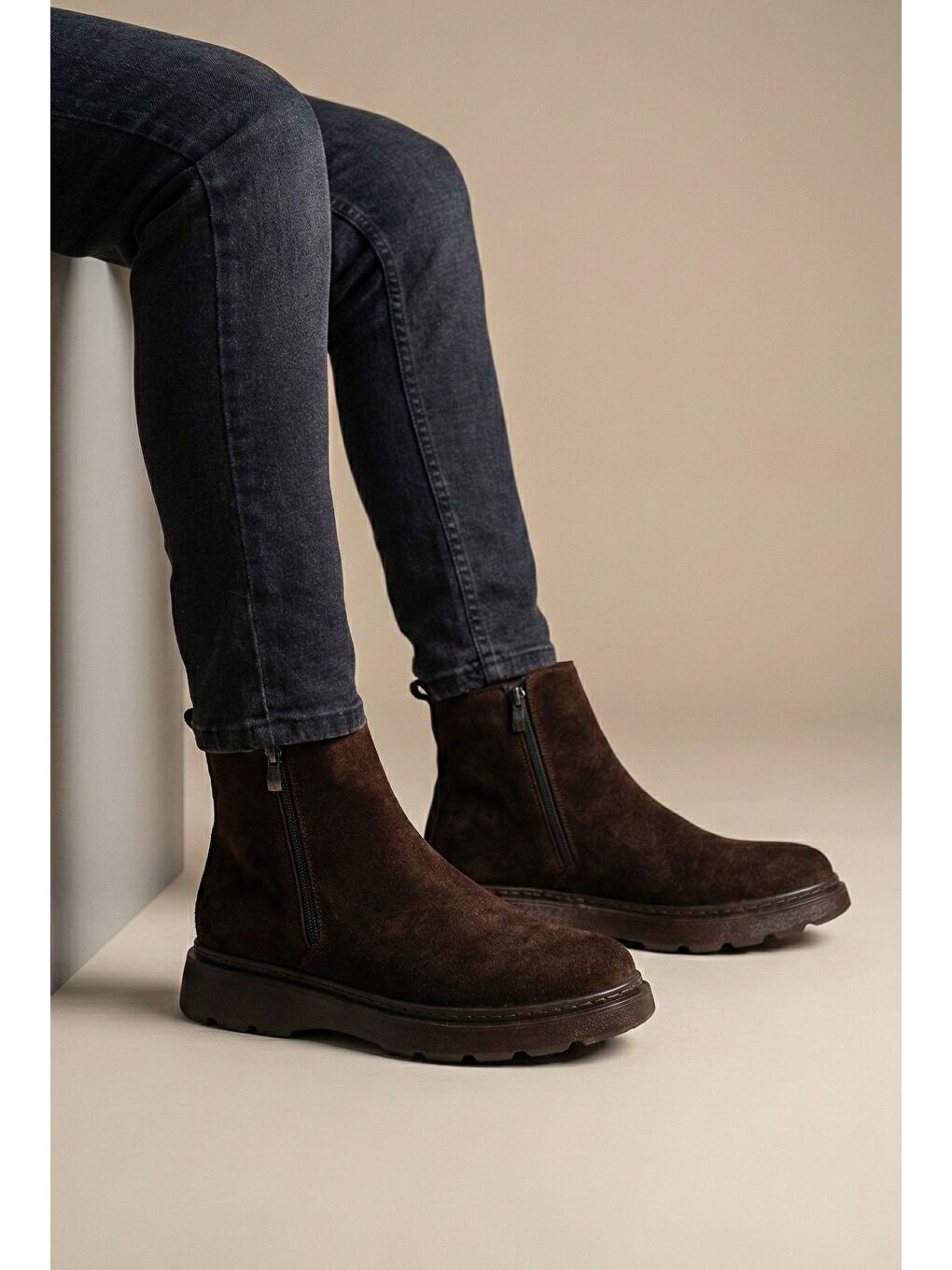 Sarı CHELSEY Hakiki Deri Çift Fermuarlı Erkek Kışlık Bot-5