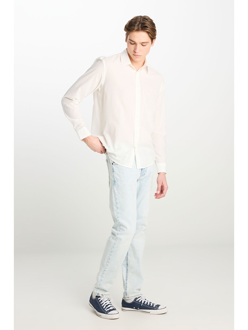 %100 Pamuk Regular Fit Normal Kesim Beyaz Gömlek-2