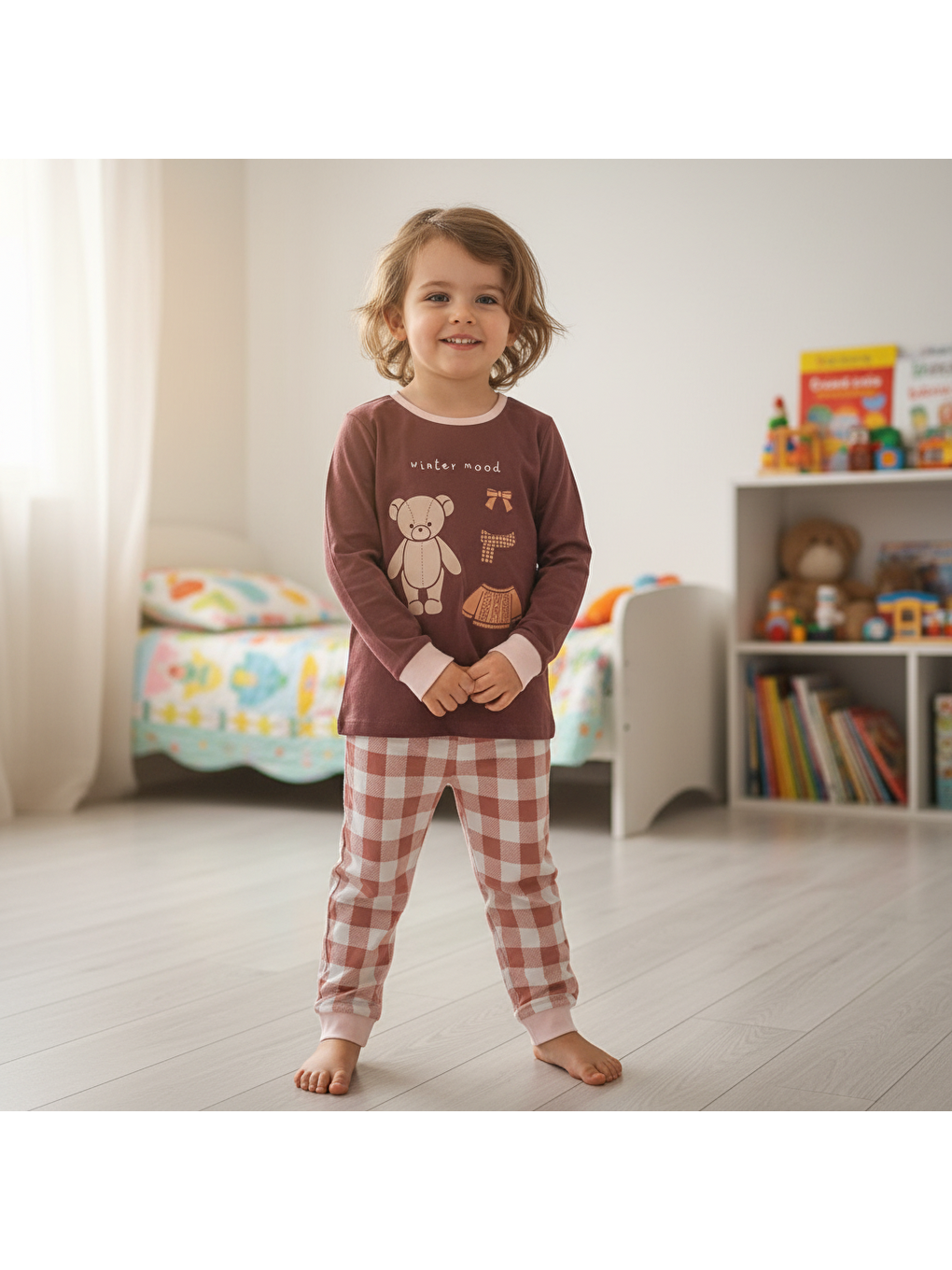 Çocuk Ayıcık Baskılı Kahverengi 2'Li Takım Cb1028