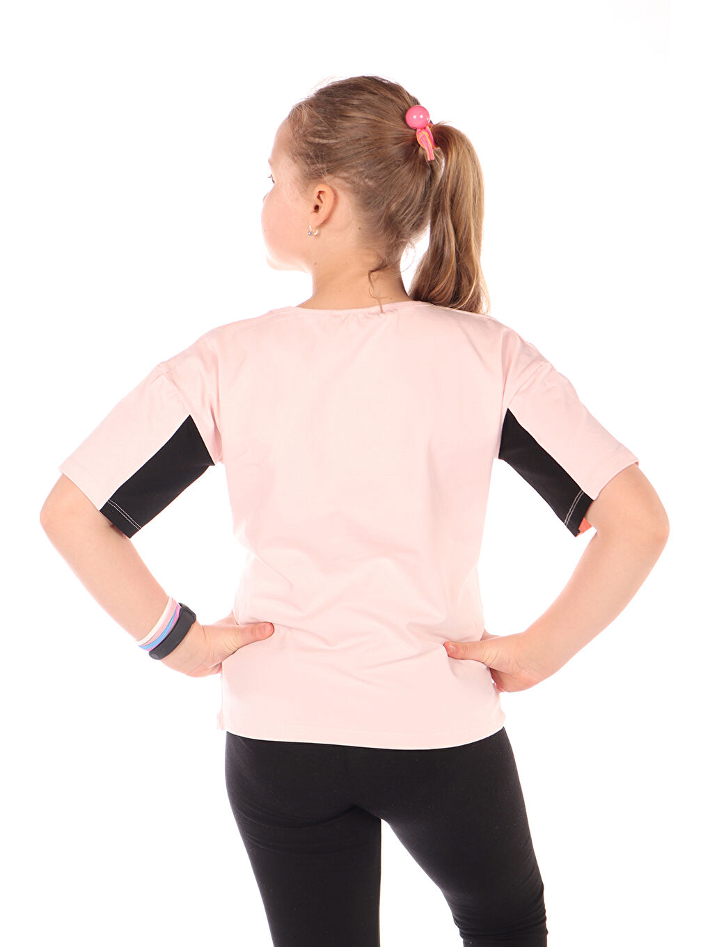 Pembe Kız Çocuk Baskılı Bisiklet Yaka Kısa Kollu Tişört 22235-1