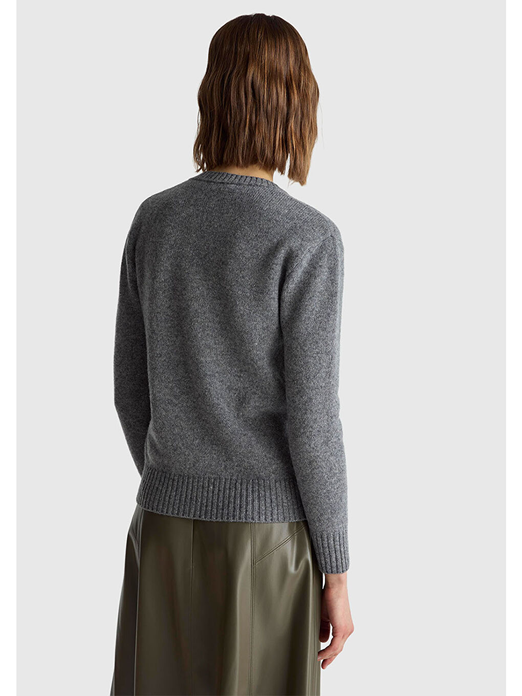 Gri Kadın Antrasit Melanj Bisiklet Yaka Shetland Kazak-2