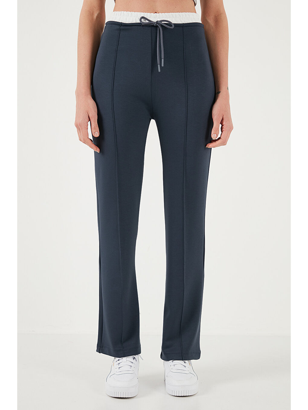 Gri Streç Slim Fit Yüksek Bel Geniş Paça Çimalı Kadın Eşofman Altı 5866078-1