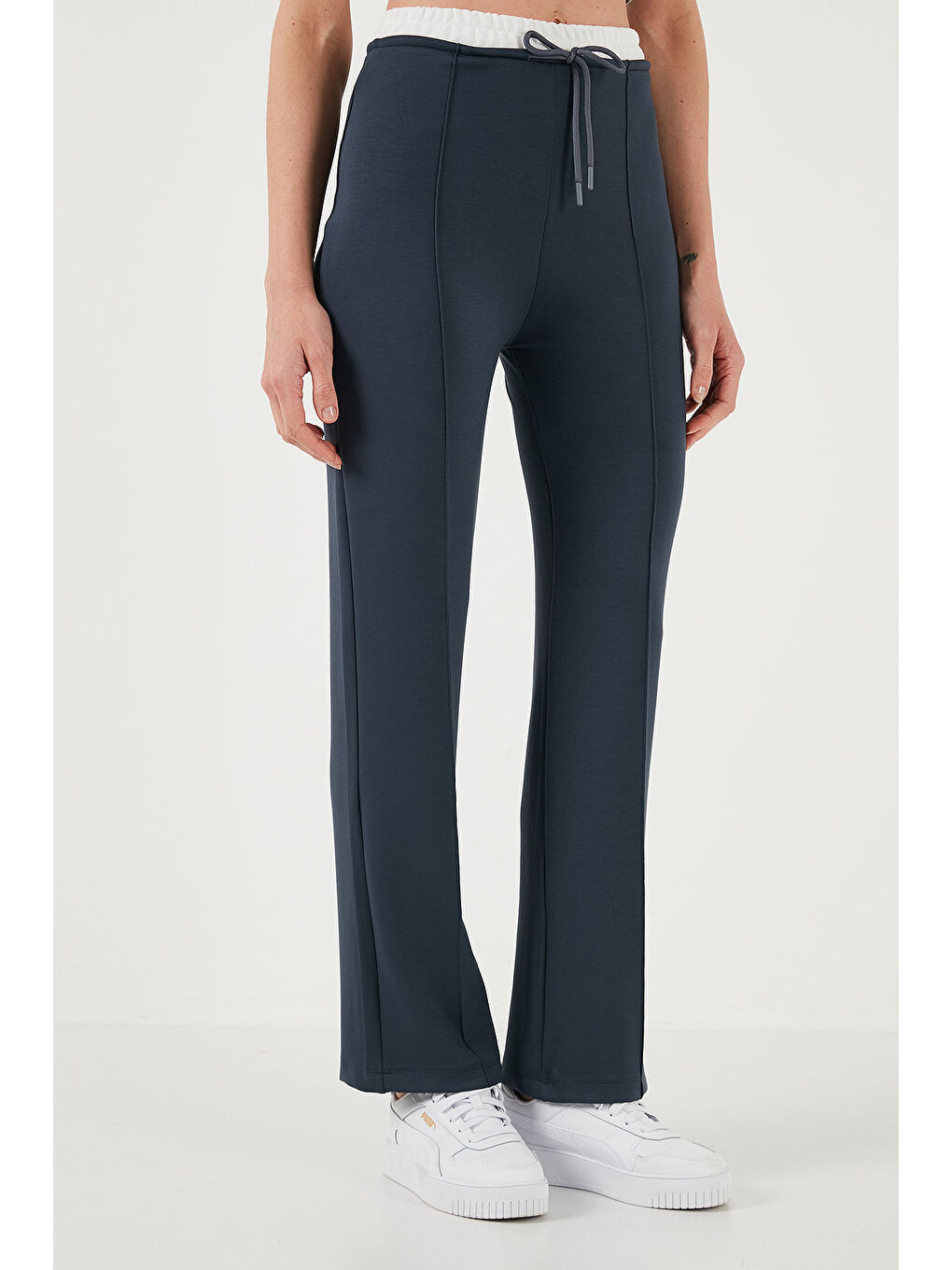 Gri Streç Slim Fit Yüksek Bel Geniş Paça Çimalı Kadın Eşofman Altı 5866078-2