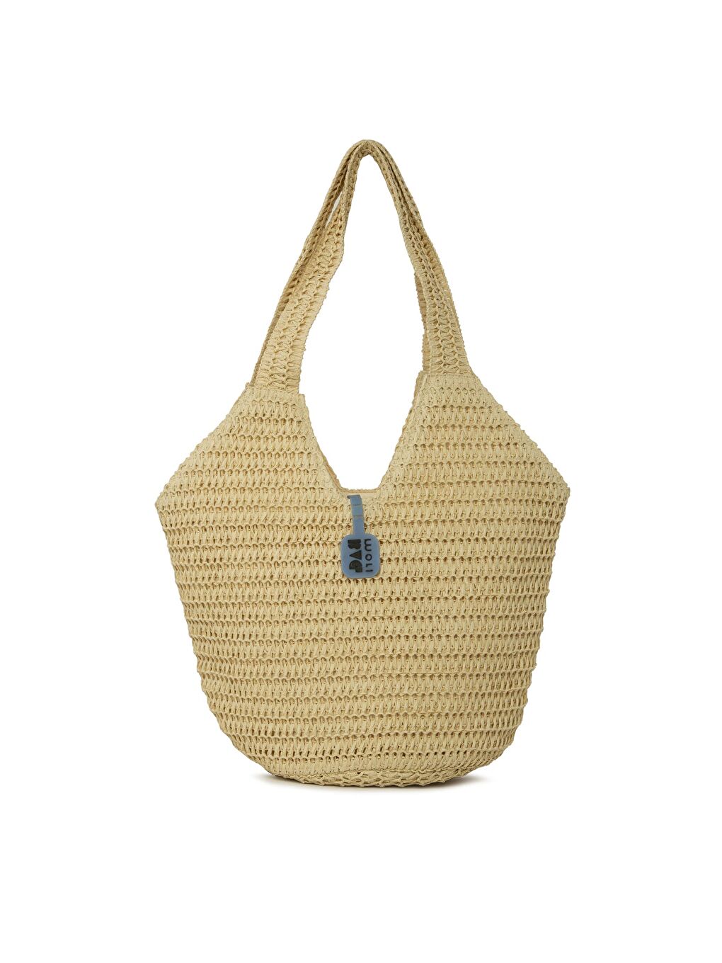 Ekru Oval Kova Hasır Tote Çanta-2